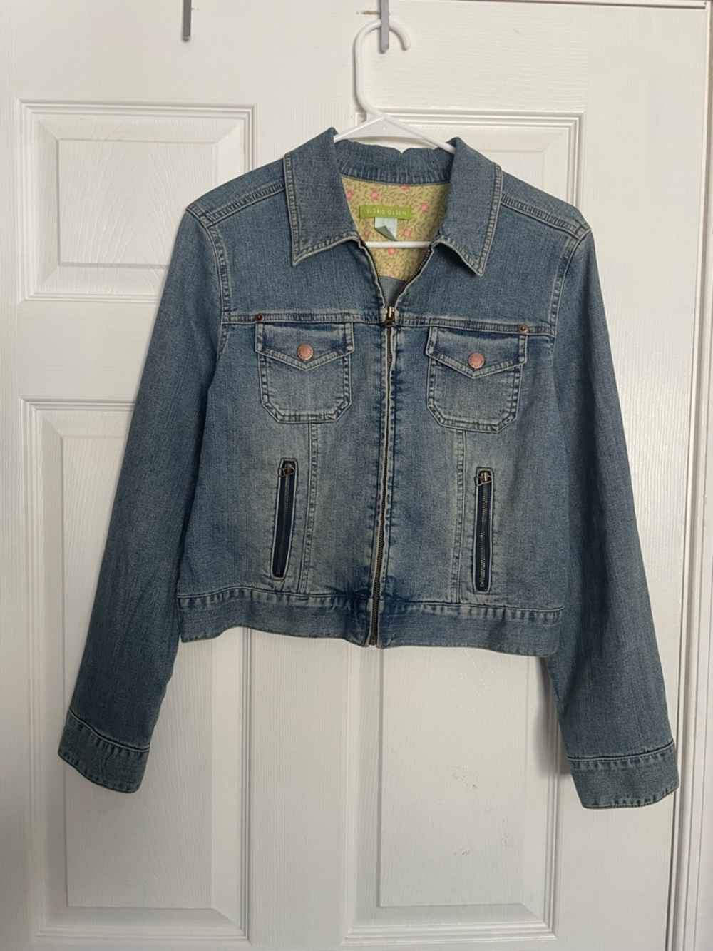 Sigrid Olsen Petite 10 Classic Light Blue Crop Denim Zip Jacket